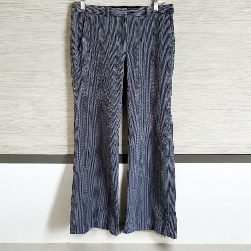 Theory Womens Pants Sz 2 Flared Blue Striped Wool Blend Stretchy